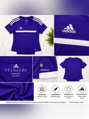 adidas Women’s Purple Short-Sleeve Soccer‎ Jersey with White Accents